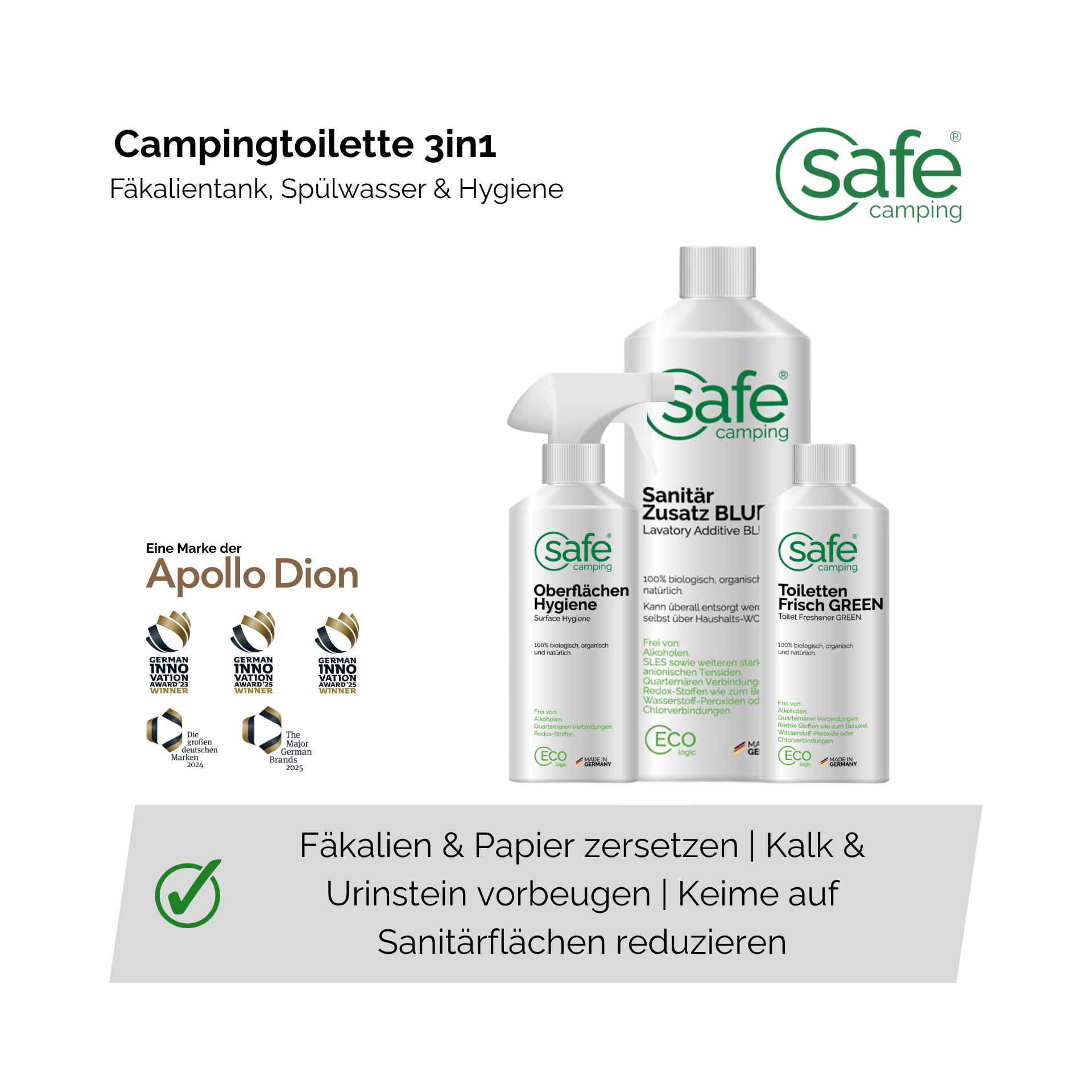 Campingtoilette 3in1 - Fäkalientank, Spülwasser & Hygiene