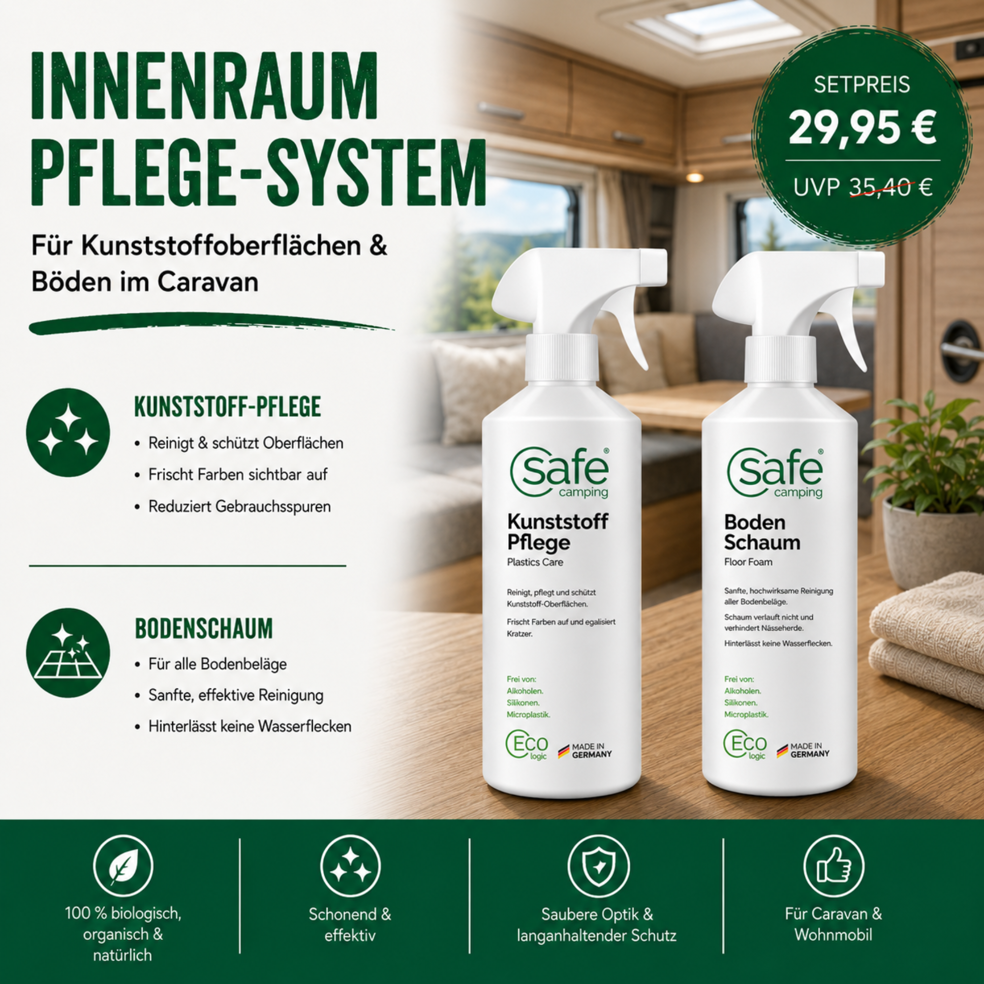 Innenraum Pflege-System – Spezialreiniger für Kunststoff & Boden