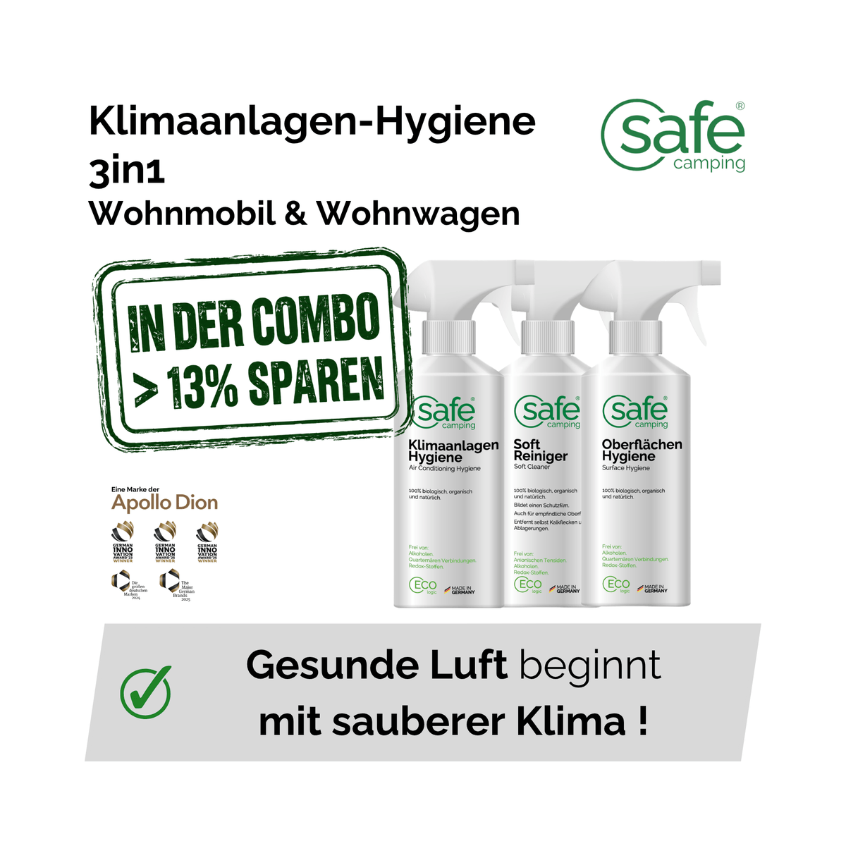 Wohnmobil & Wohnwagen Klimaanlagen-Hygiene 3in1 - Vorreinigung, Klima- & Oberflächen-Hygiene