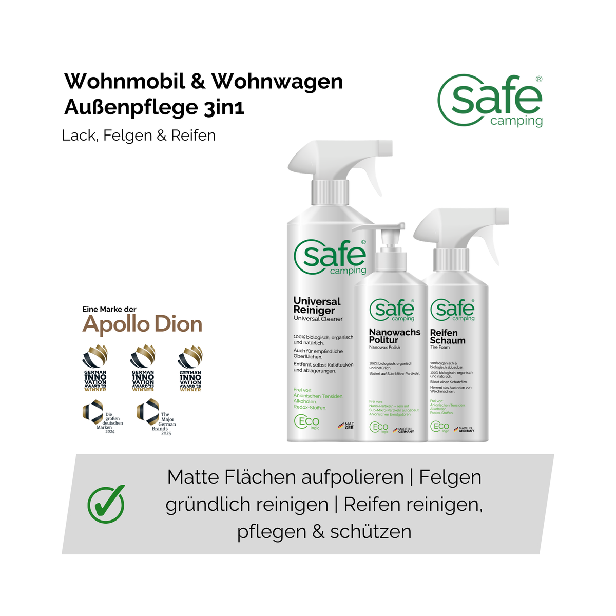 Wohnmobil & Wohnwagen Aussenpflege 3in1 - Lack, Felgen & Reifen