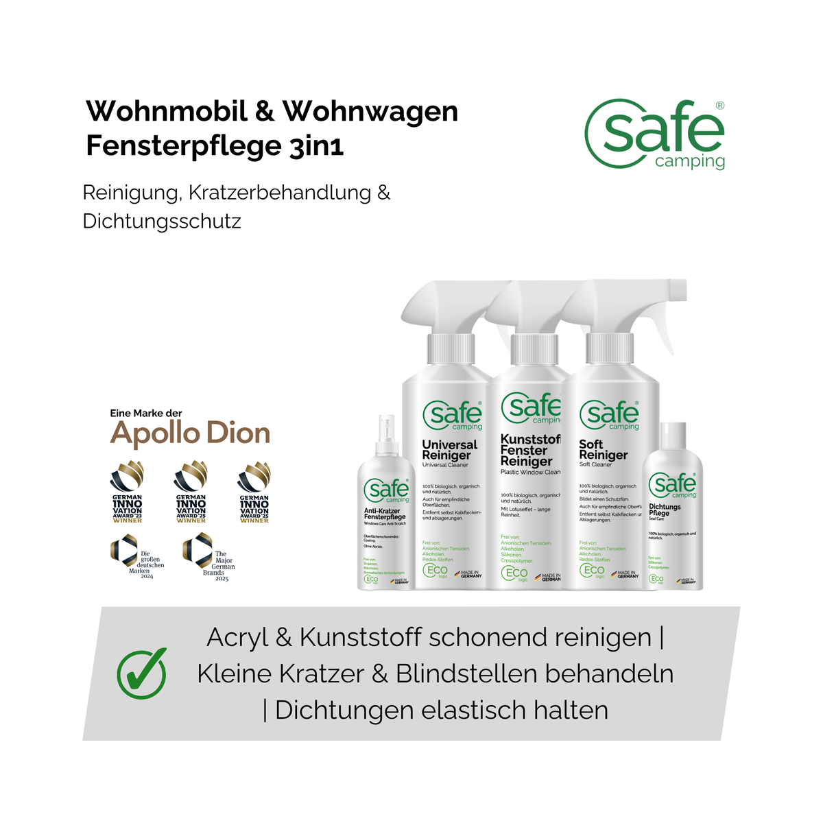 Wohnmobil & Wohnwagen Fensterpflege 3in1 - Reinigung, Kratzerbehandlung & Dichtungsschutz