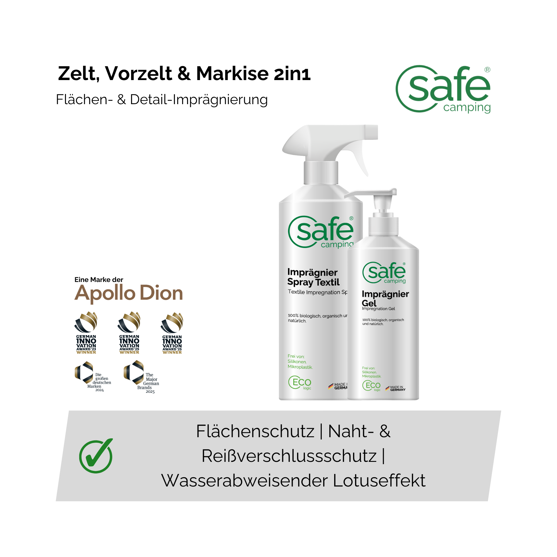 Zelt, Vorzeit & Markise 2in1 - Flächen- & Detail-Imprägnierung